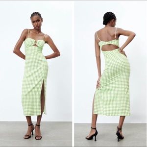 Zara gingham green and white midi dress